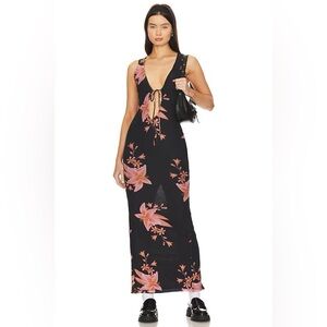 superdown Black Maxi Dress with Pink Floral Print